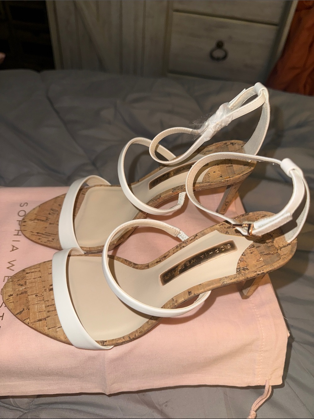 Sophia Webster White Strappy Cork-Heel Sandals - Picture 10 of 13